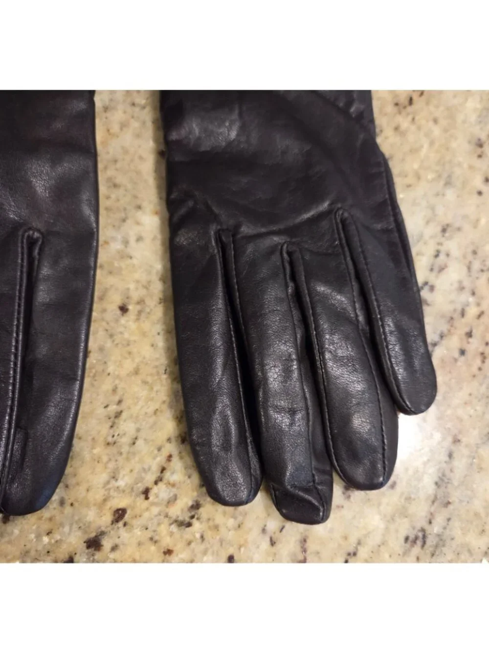 Womens Size M/L Brown Leather Fleece Lined Gloves Scroll Embroidered